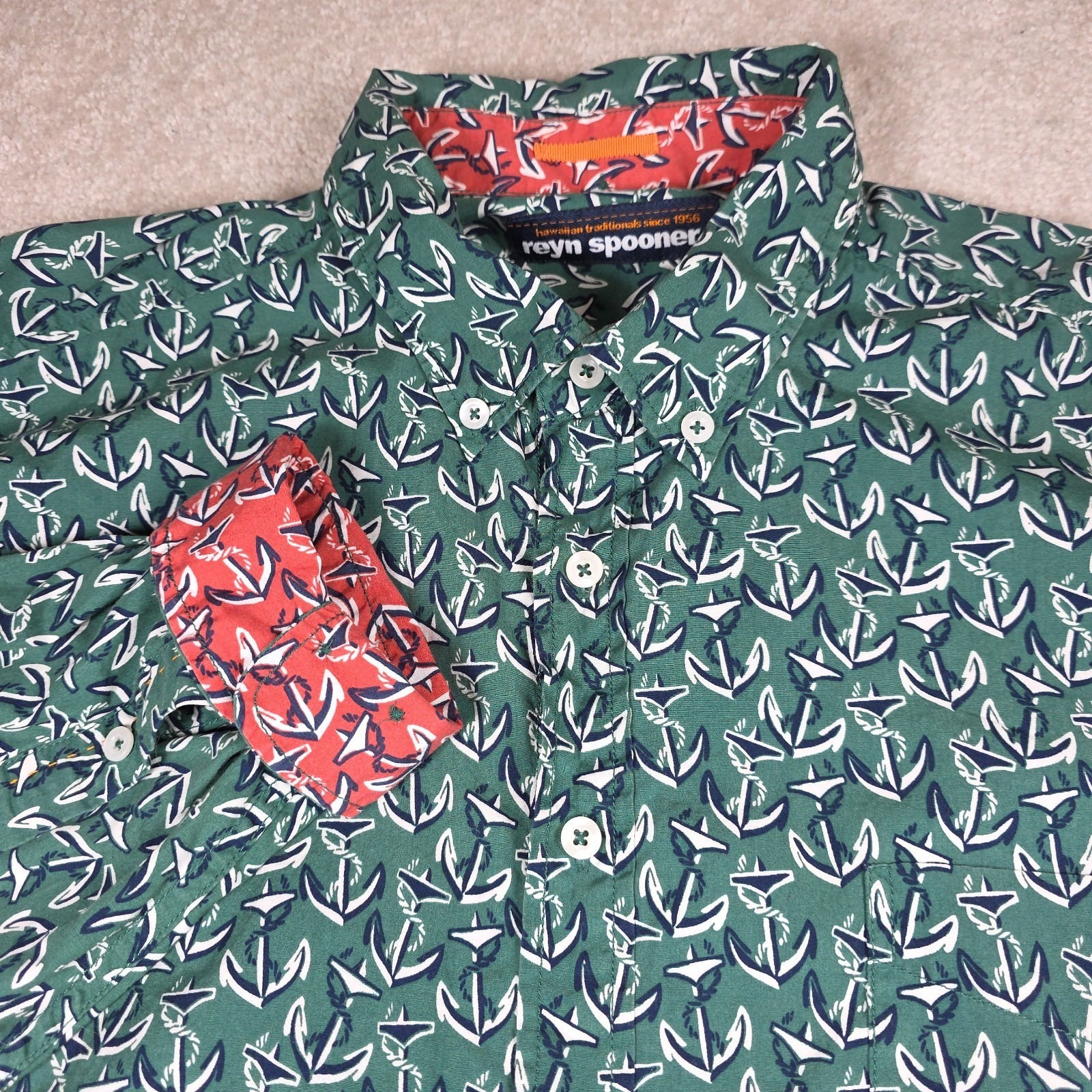 Reyn Spooner Shirt Mens 2xl Green All Over Print Button Down Hawaiian Vintage